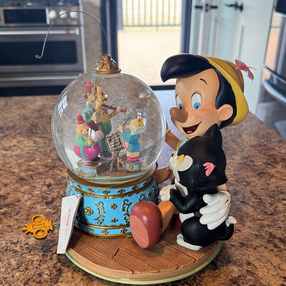Pinocchio and Figaro Musical Snow Globe Figurine - Blue Accents